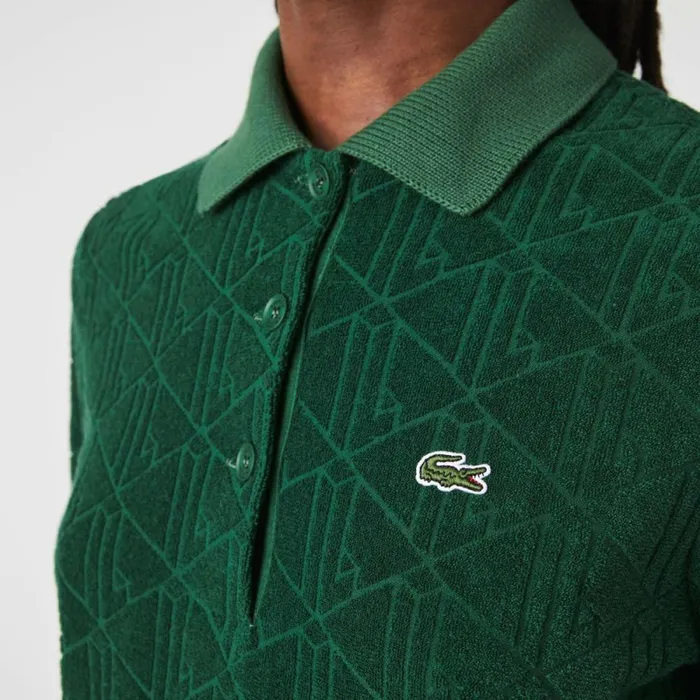 Polos Women Lacoste Womens LIVE Monogram Cotton Polo Pine Green 132