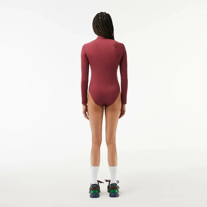 Polos Women Lacoste Womens Long Sleeve ZipUp Polo Bodysuit Bordeaux Yup