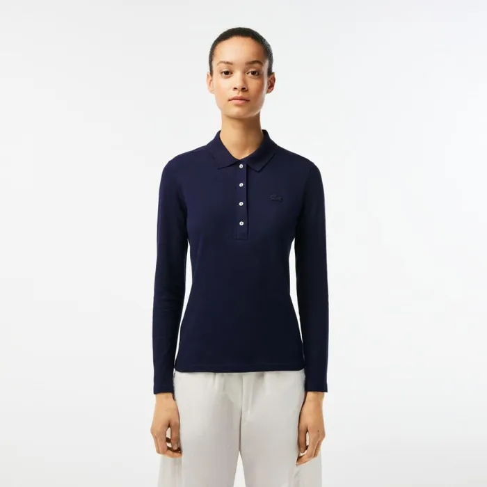 Polos Women Lacoste Womens Slim Fit Stretch Piqu Polo Navy Blue 166