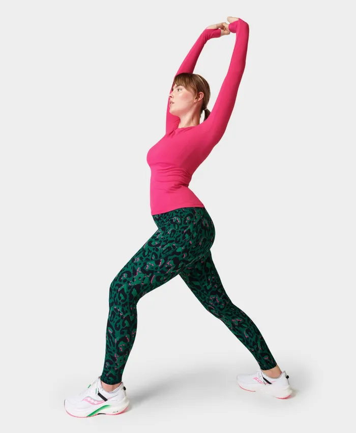 Power Gym Leggings Green Brushstroke Leo Print Pocketed Sweaty Betty Women