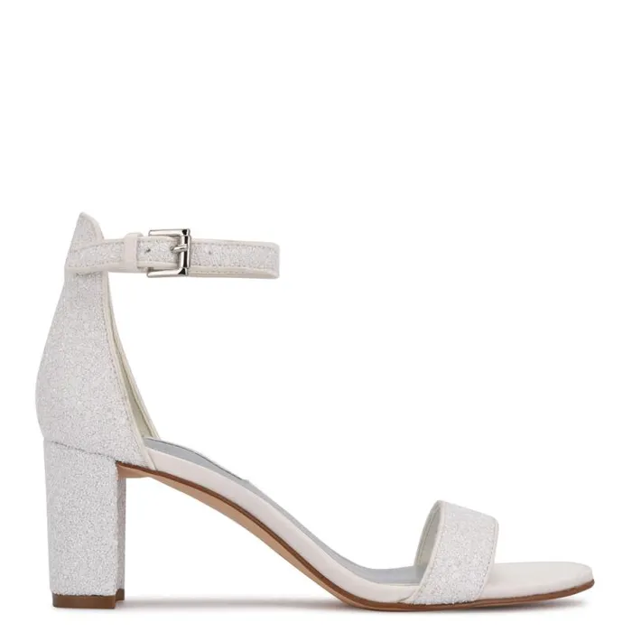 Pruce Ankle Strap Block Heel Sandals Pearl Glitter Women Nine West Heels