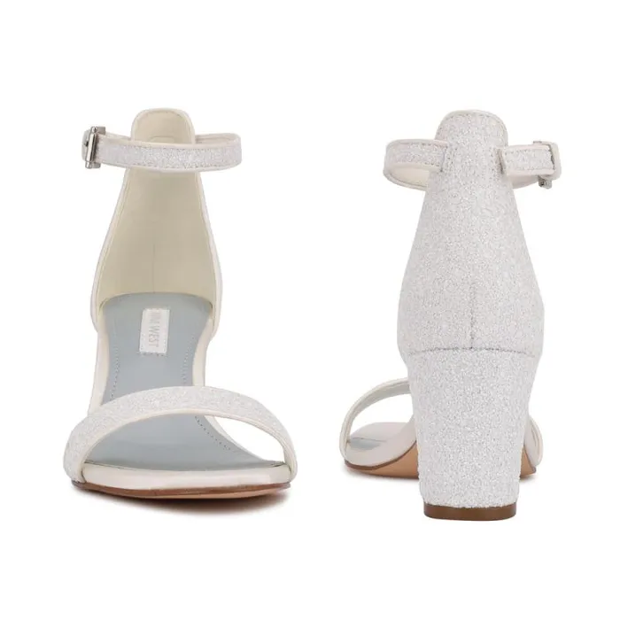 Pruce Ankle Strap Block Heel Sandals Pearl Glitter Women Nine West Heels Pruce Ankle Strap Block Heel Sandals Pearl Glitter Women Nine West Heels
