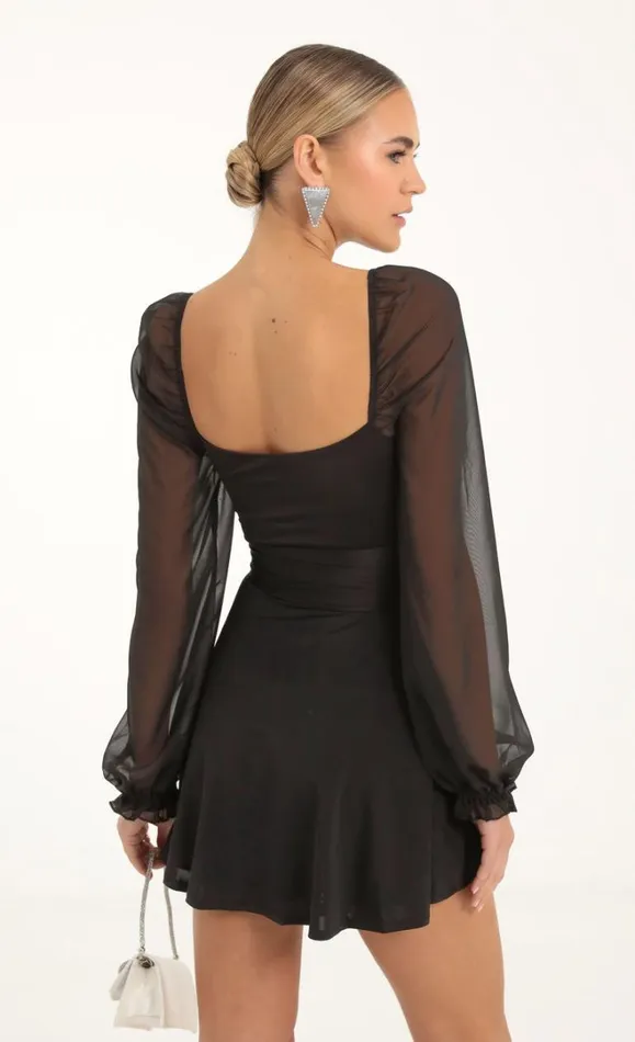 Puff Chiffon Wrap Dress Black Women LUCY IN THE SKY Mini Dresses Puff Chiffon Wrap Dress Black Women LUCY IN THE SKY Mini Dresses