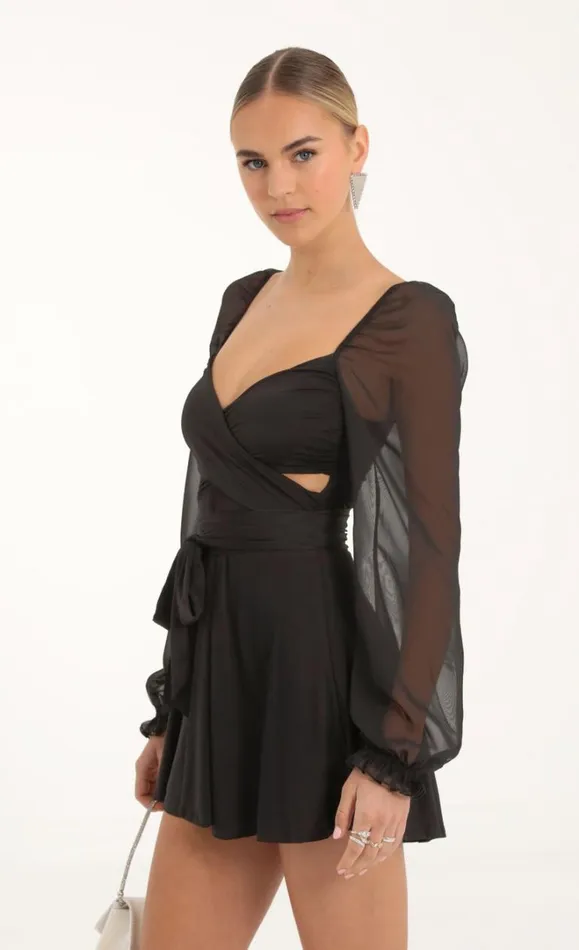 Puff Chiffon Wrap Dress Black Women LUCY IN THE SKY Mini Dresses Puff Chiffon Wrap Dress Black Women LUCY IN THE SKY Mini Dresses