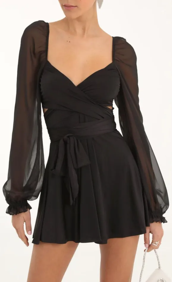 Puff Chiffon Wrap Dress Black Women LUCY IN THE SKY Mini Dresses Puff Chiffon Wrap Dress Black Women LUCY IN THE SKY Mini Dresses