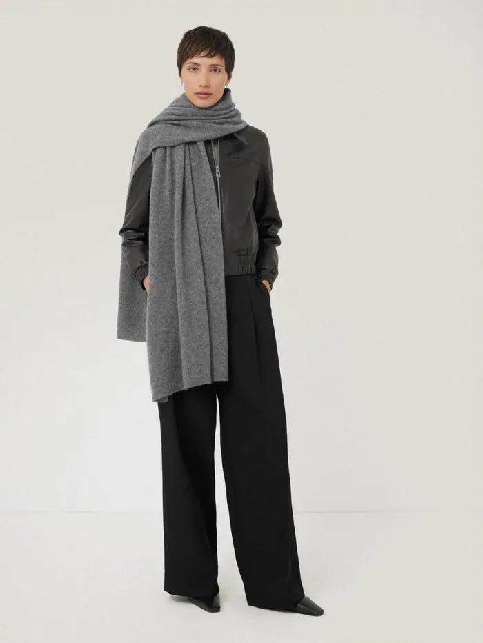 Pure Cashmere Blanket Scarf Mid Grey Women Jigsaw Ponchos and Scarves