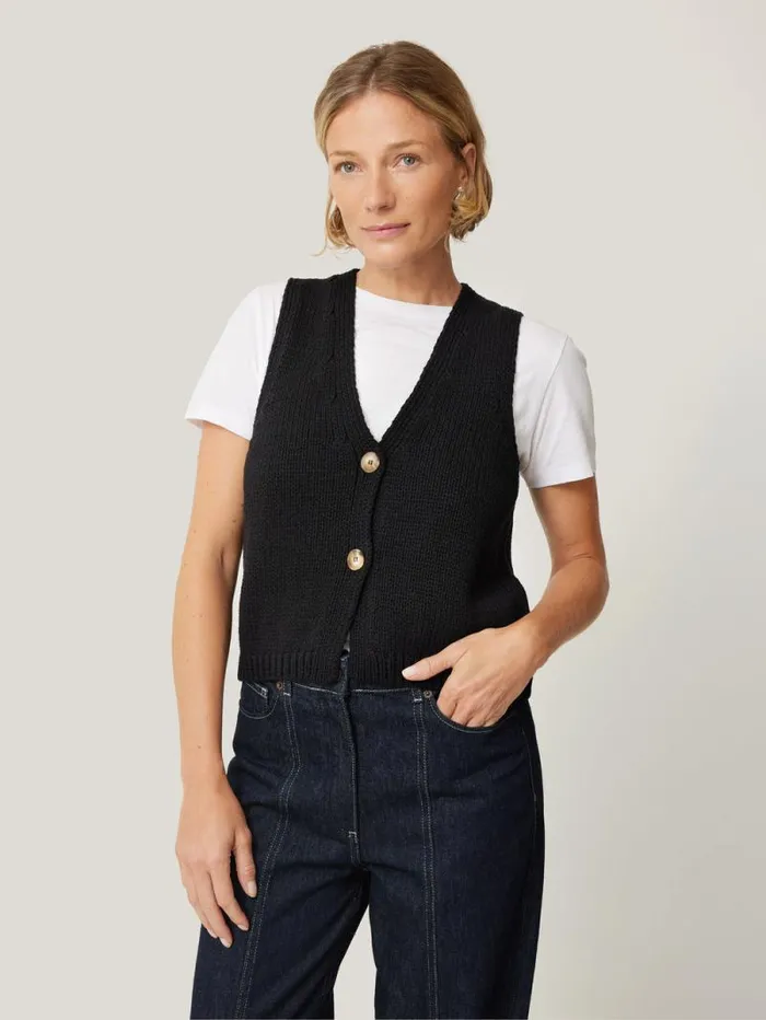 Pure Cotton Knitted Waistcoat Black Women Jigsaw Knitwear and Cashmere