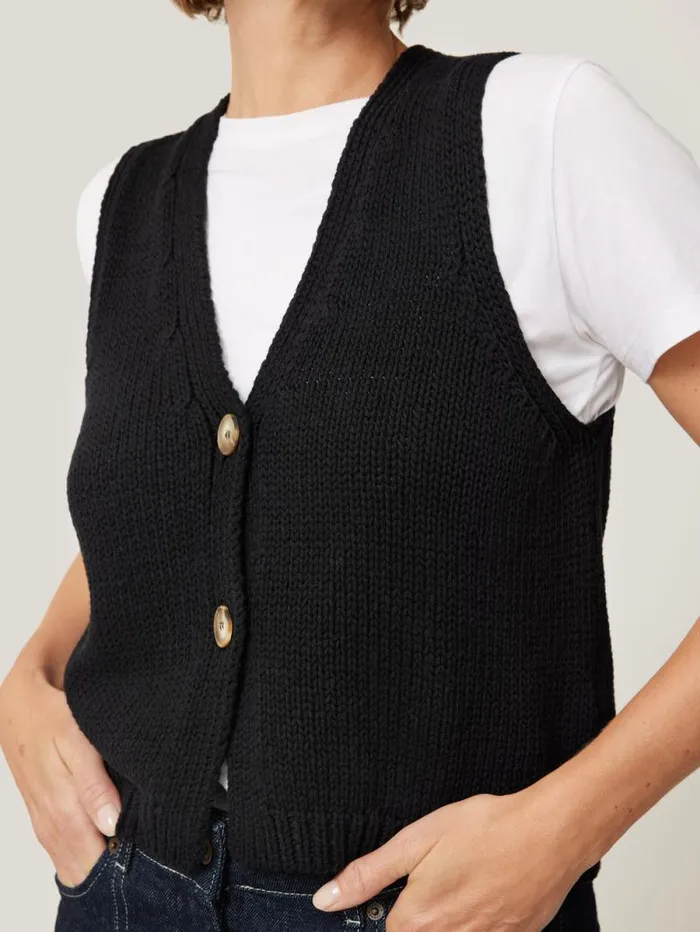 Pure Cotton Knitted Waistcoat Black Women Jigsaw Knitwear and Cashmere