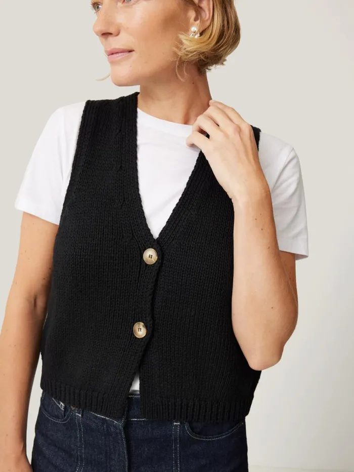 Pure Cotton Knitted Waistcoat Black Women Jigsaw Knitwear and Cashmere