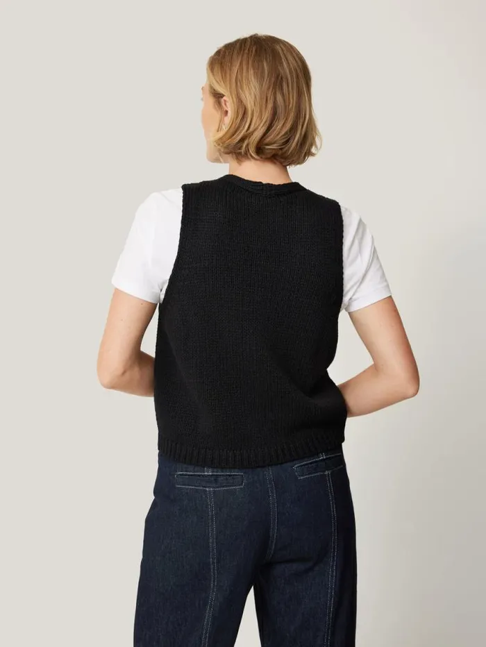 Pure Cotton Knitted Waistcoat Black Women Jigsaw Knitwear and Cashmere