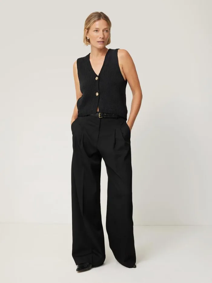 Pure Cotton Knitted Waistcoat Black Women Jigsaw Knitwear and Cashmere
