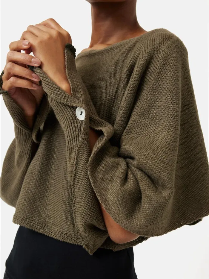Pure Linen Poncho Sweater Khaki Women Jigsaw Ponchos and Scarves