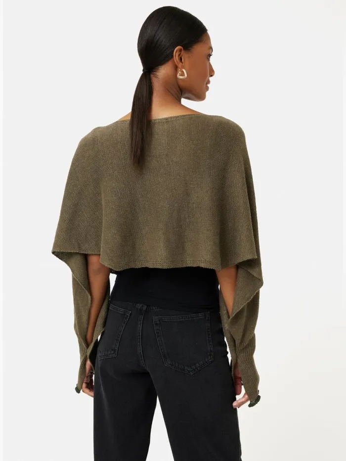 Pure Linen Poncho Sweater Khaki Women Jigsaw Ponchos and Scarves