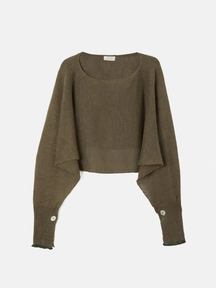 Pure Linen Poncho Sweater Khaki Women Jigsaw Ponchos and Scarves