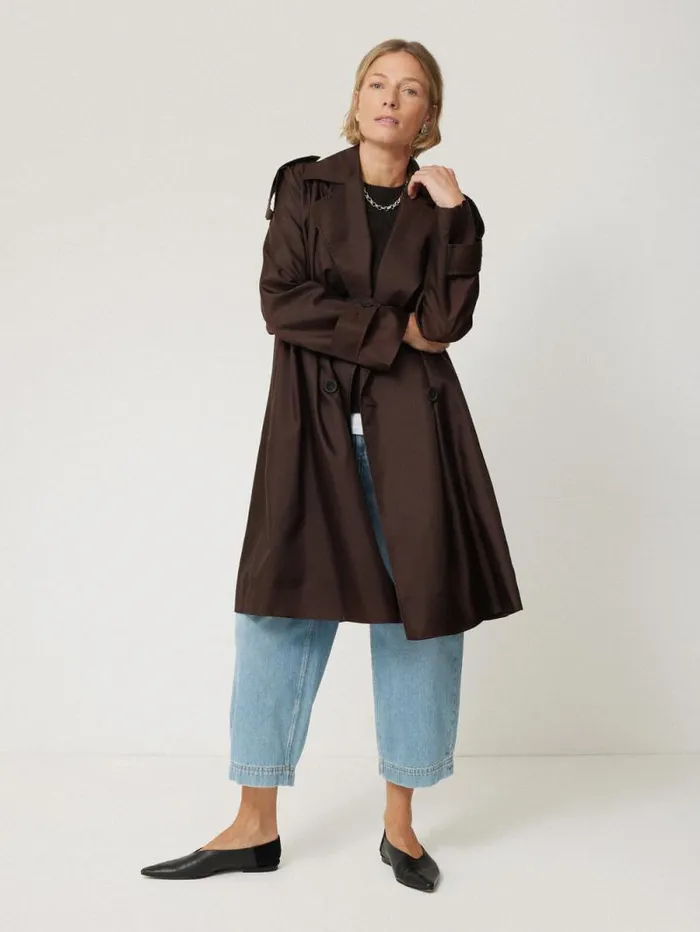 Pure Silk Trench Coat Chocolate Women Jigsaw Coats and Jackets