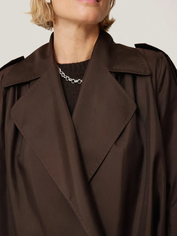 Pure Silk Trench Coat Chocolate Women Jigsaw Coats and Jackets