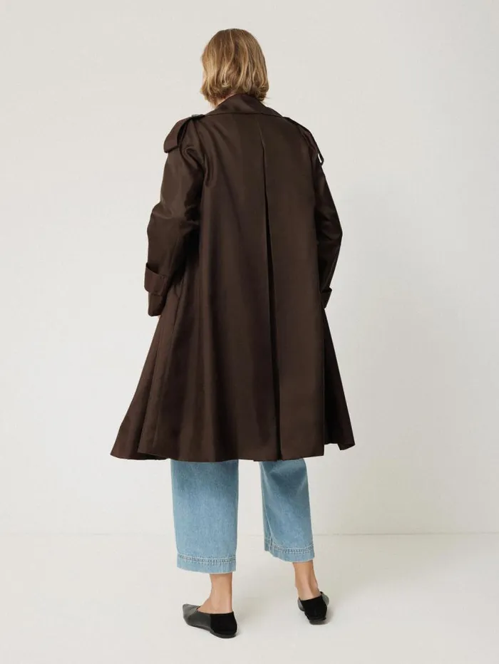 Pure Silk Trench Coat Chocolate Women Jigsaw Coats and Jackets