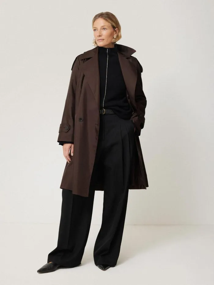 Pure Silk Trench Coat Chocolate Women Jigsaw Coats and Jackets