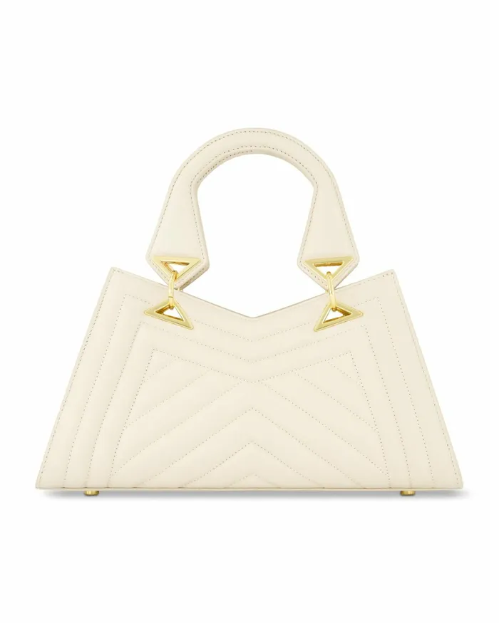 Quilted Napa Leather Angular Handbag Ecru Women Top Handle Bags Mac Duggal