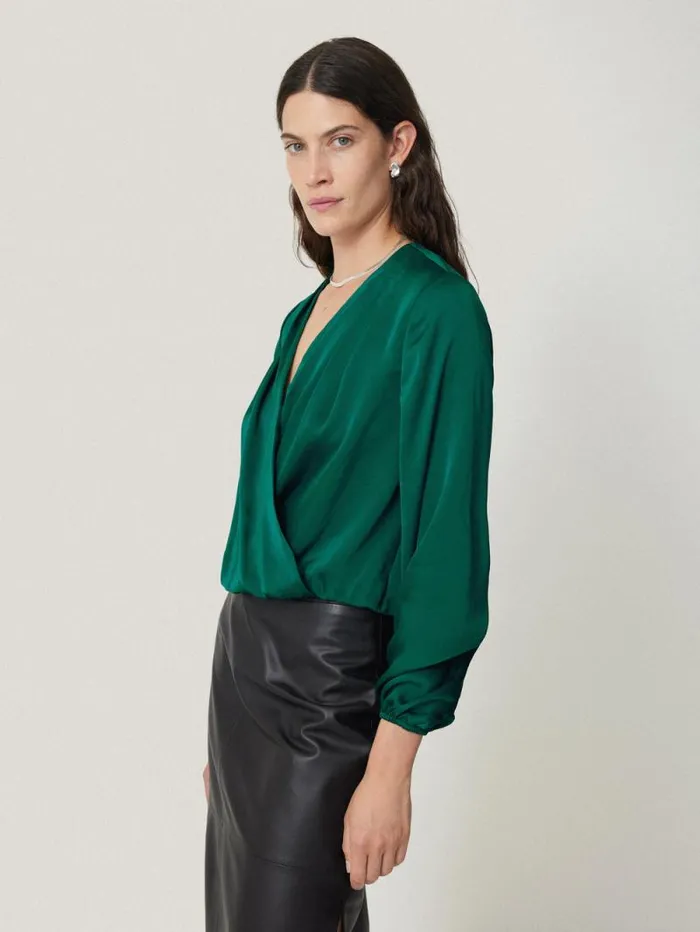 Recycled Satin Drape Wrap Top Green Women Jigsaw Party