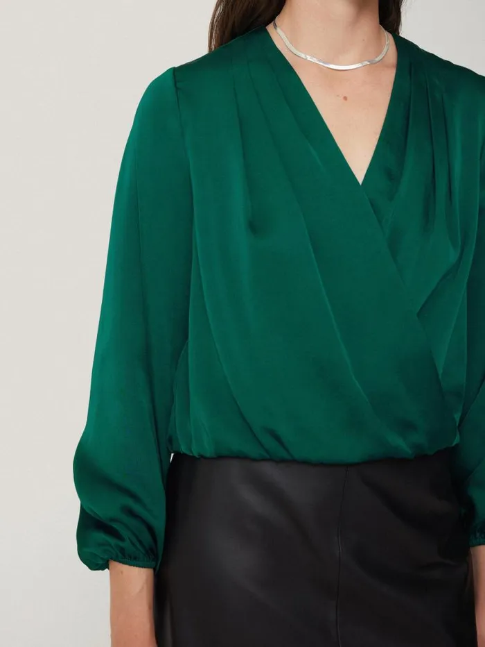 Recycled Satin Drape Wrap Top Green Women Jigsaw Party