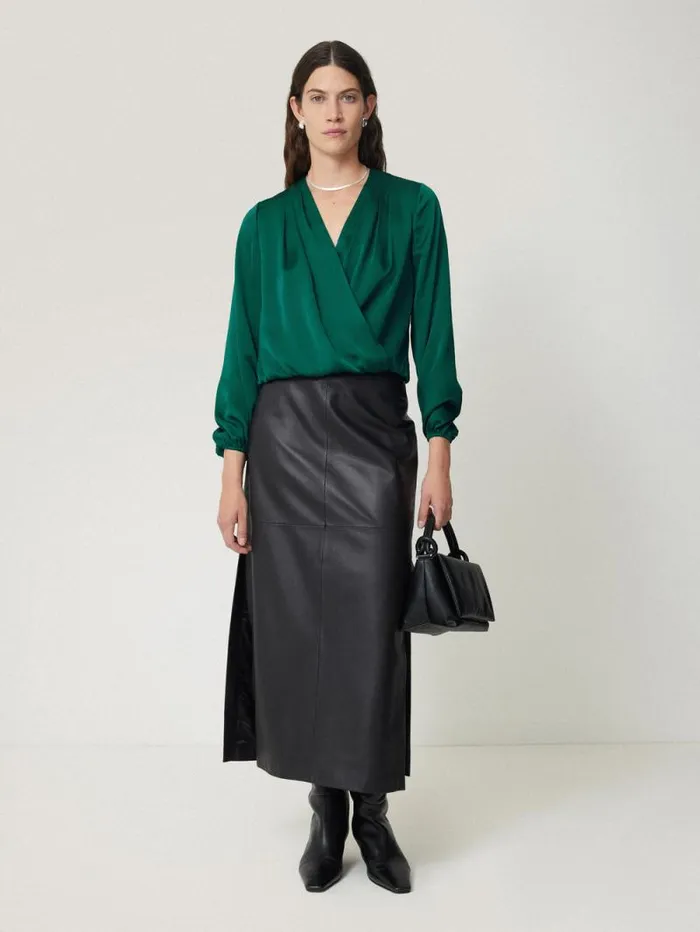 Recycled Satin Drape Wrap Top Green Women Jigsaw Party