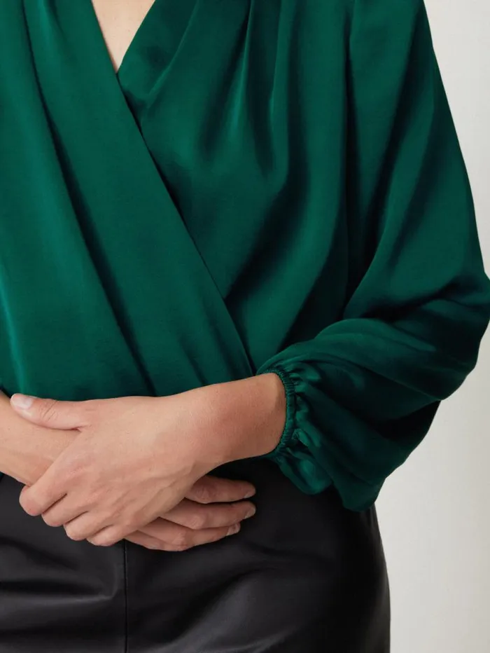 Recycled Satin Drape Wrap Top Green Women Jigsaw Party