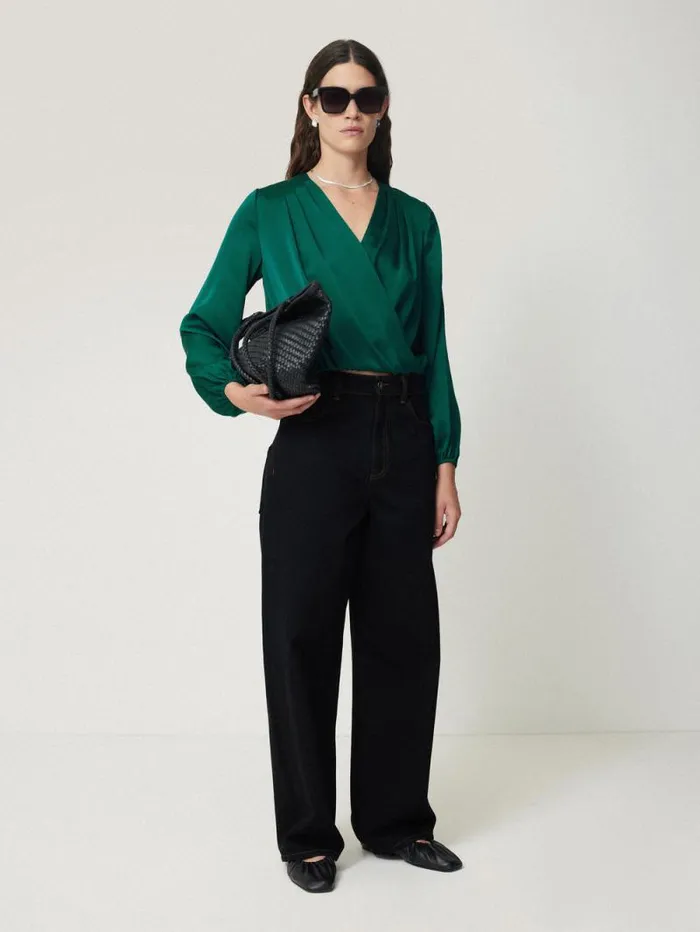 Recycled Satin Drape Wrap Top Green Women Jigsaw Party