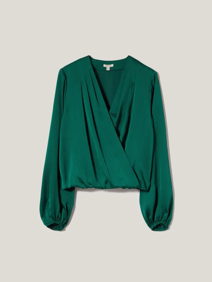 Recycled Satin Drape Wrap Top Green Women Jigsaw Party