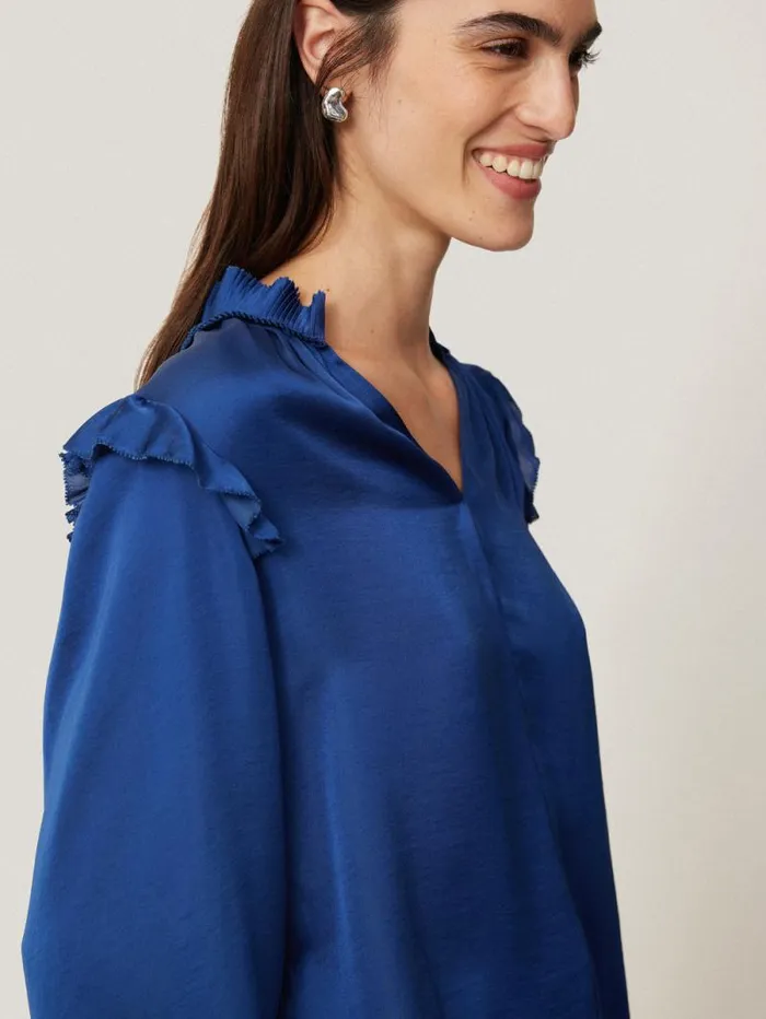 Recycled Satin Ruffle Top Blue Women Jigsaw Shirts and Tops