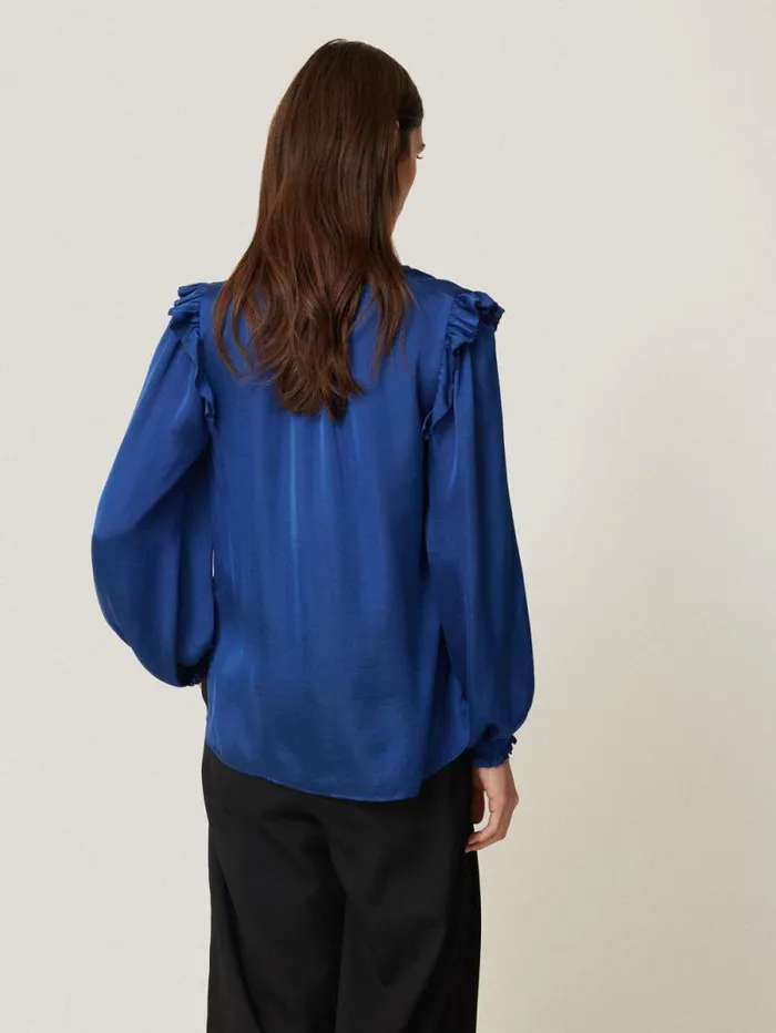 Recycled Satin Ruffle Top Blue Women Jigsaw Shirts and Tops