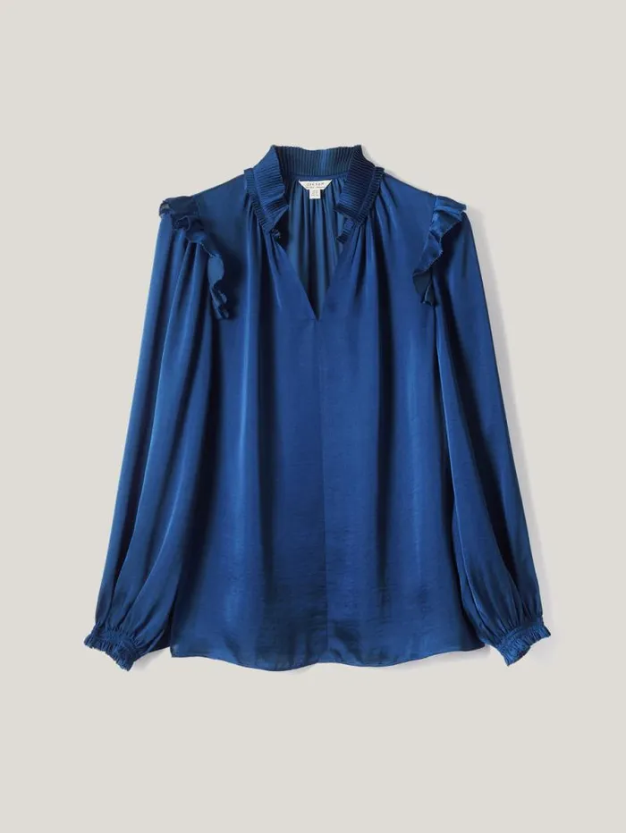 Recycled Satin Ruffle Top Blue Women Jigsaw Shirts and Tops