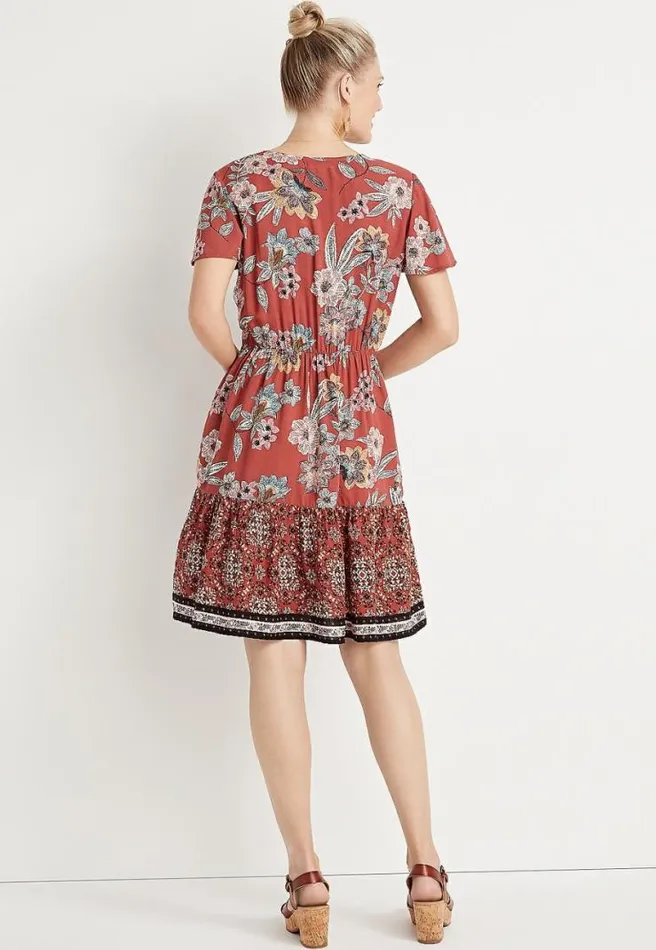 Red Floral V Neck Mini Dress Women Maurices Dresses and Jumpsuits