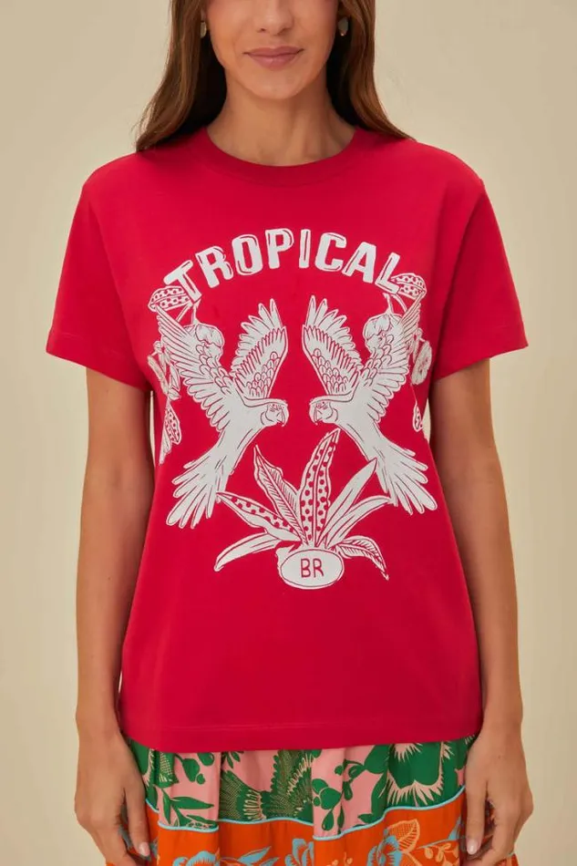 Red Tropical Organic Cotton TShirt Women FARM Rio Tshirts