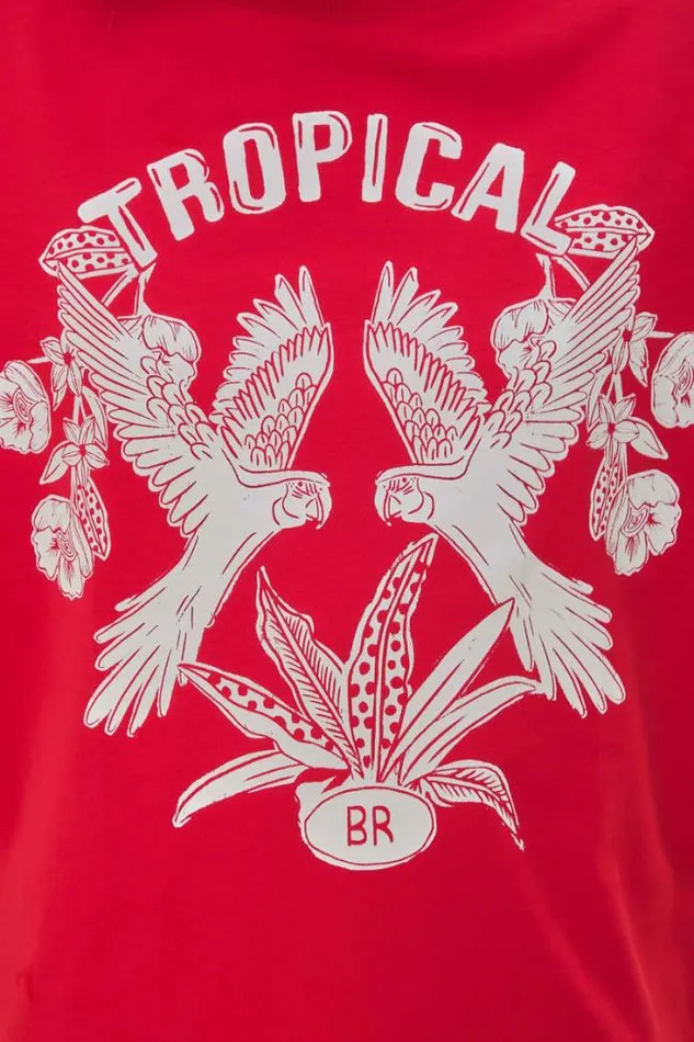 Red Tropical Organic Cotton TShirt Women FARM Rio Tshirts