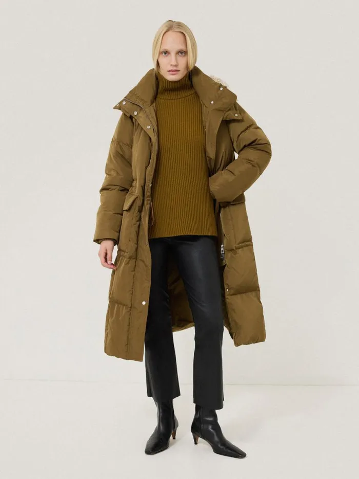 Relaxed Longline Puffer Coat Stone Women Jigsaw Coats and Jackets