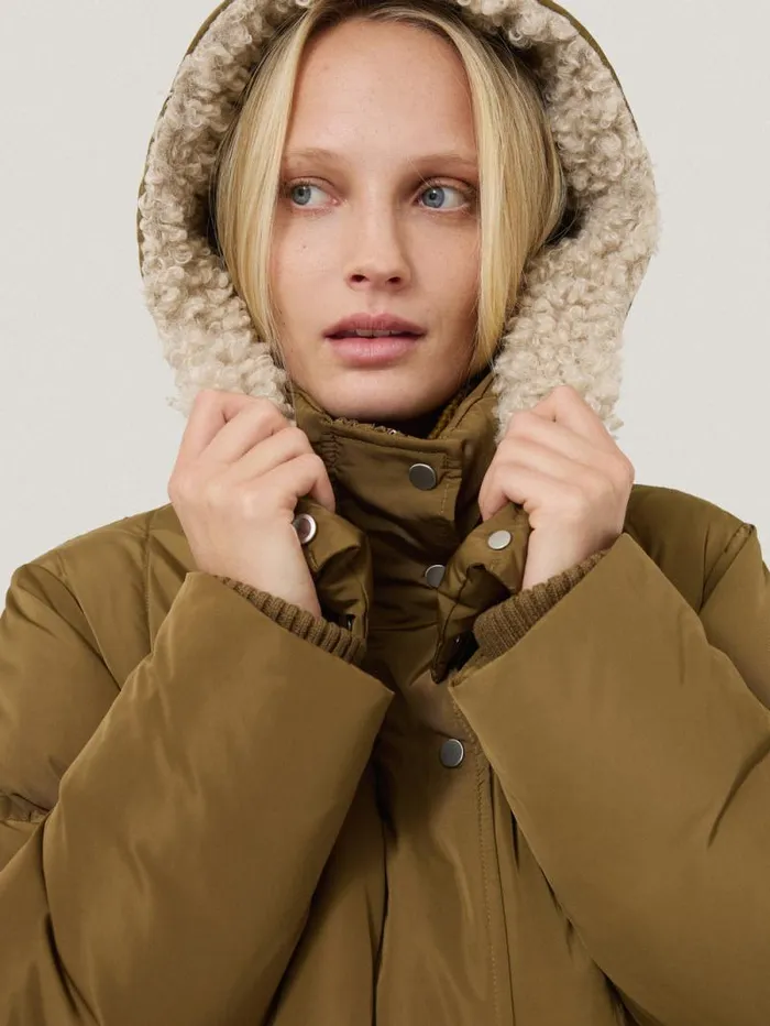 Relaxed Longline Puffer Coat Stone Women Jigsaw Coats and Jackets