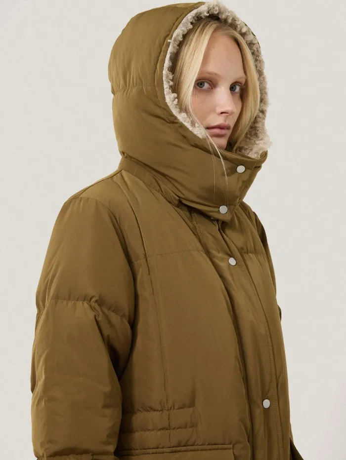 Relaxed Longline Puffer Coat Stone Women Jigsaw Coats and Jackets