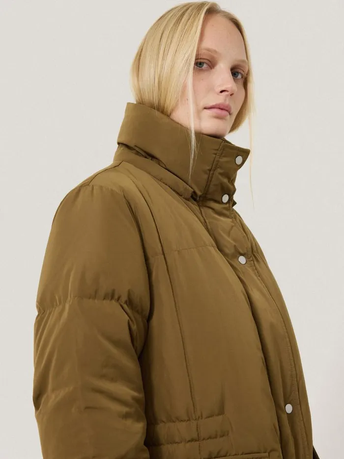 Relaxed Longline Puffer Coat Stone Women Jigsaw Coats and Jackets