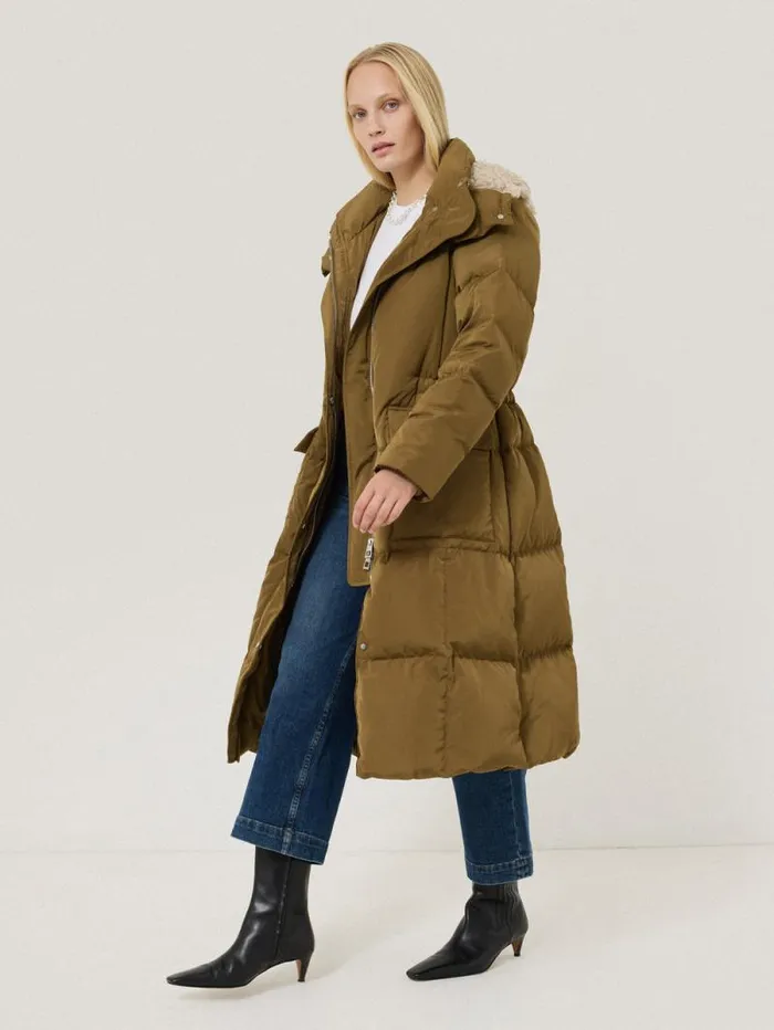 Relaxed Longline Puffer Coat Stone Women Jigsaw Coats and Jackets