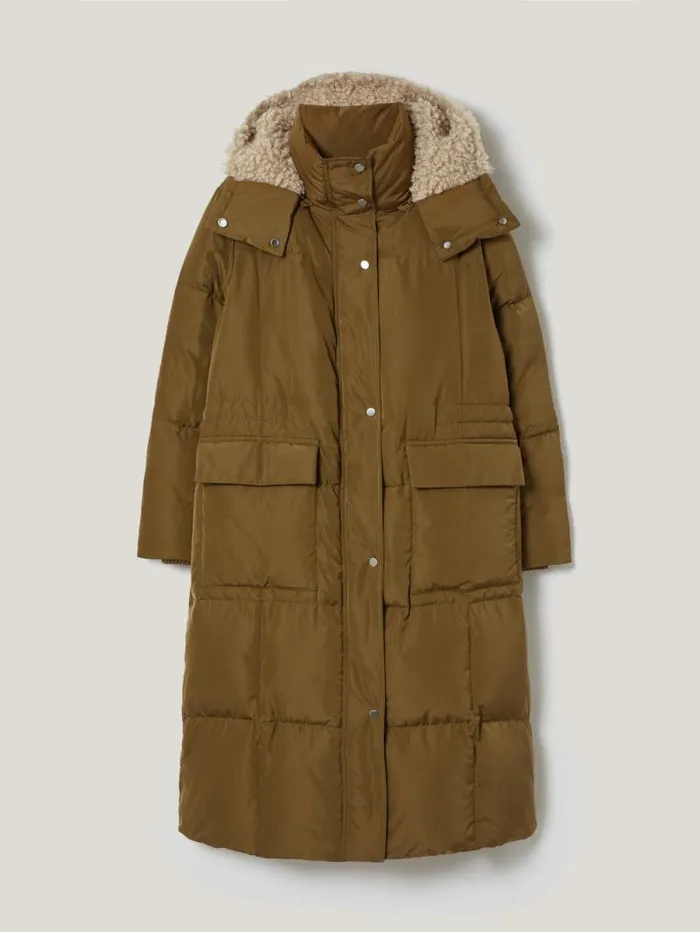 Relaxed Longline Puffer Coat Stone Women Jigsaw Coats and Jackets