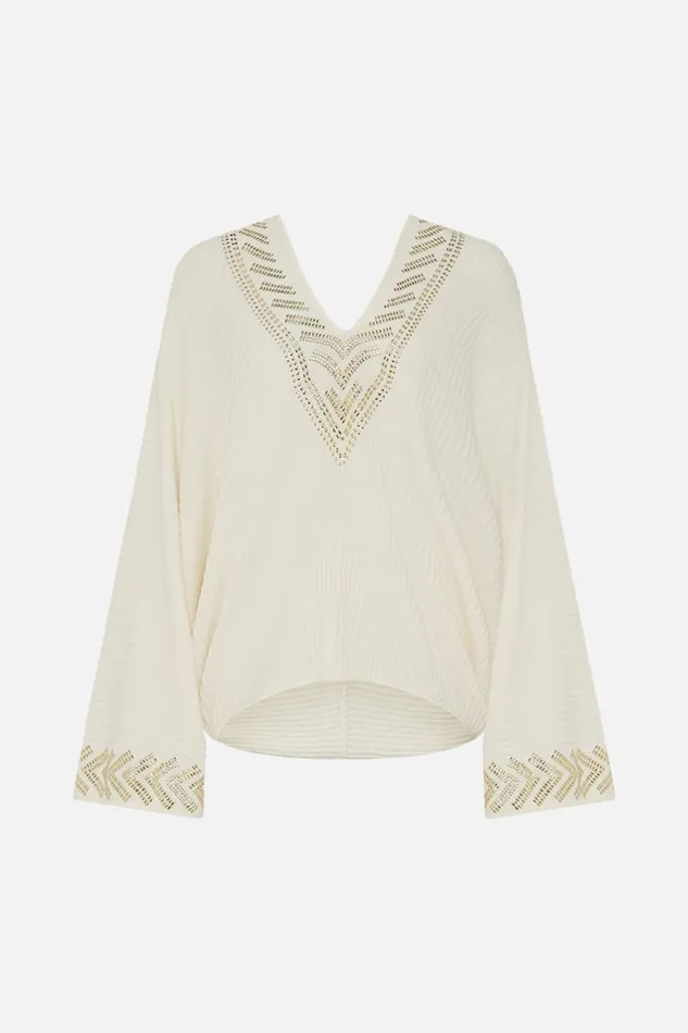RELAXED V NECK KNIT TOP VALLEY OF THE QUEENS Valley Of The Queens Womens Camilla Knitwear