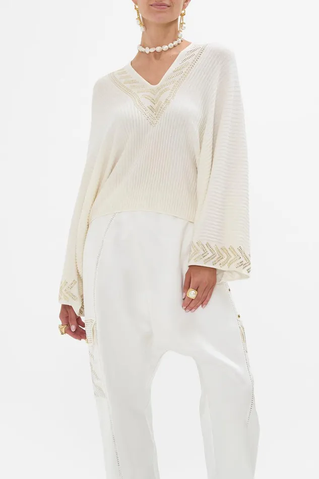 RELAXED V NECK KNIT TOP VALLEY OF THE QUEENS Valley Of The Queens Womens Camilla Knitwear