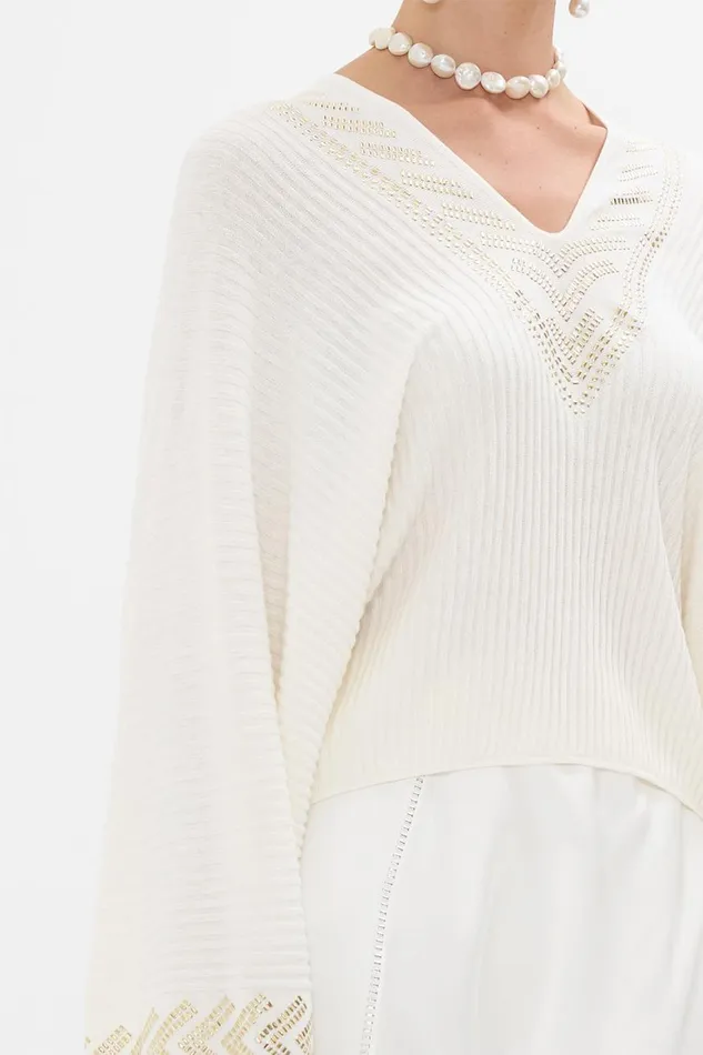 RELAXED V NECK KNIT TOP VALLEY OF THE QUEENS Valley Of The Queens Womens Camilla Knitwear