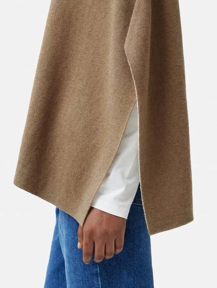 Reversible Cotton Blend Poncho Camel Women Jigsaw Ponchos and Scarves