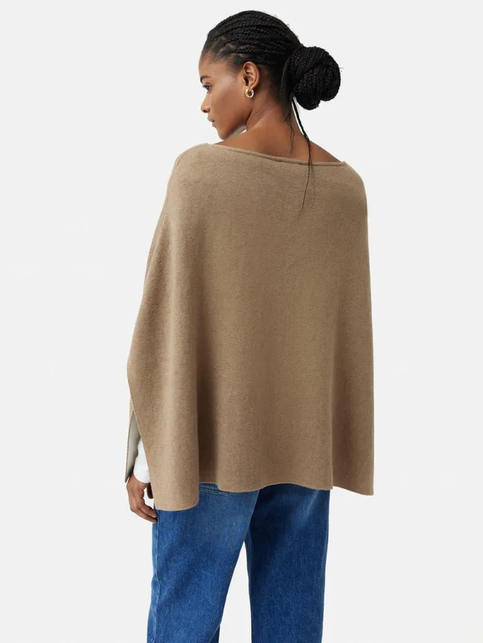 Reversible Cotton Blend Poncho Camel Women Jigsaw Ponchos and Scarves