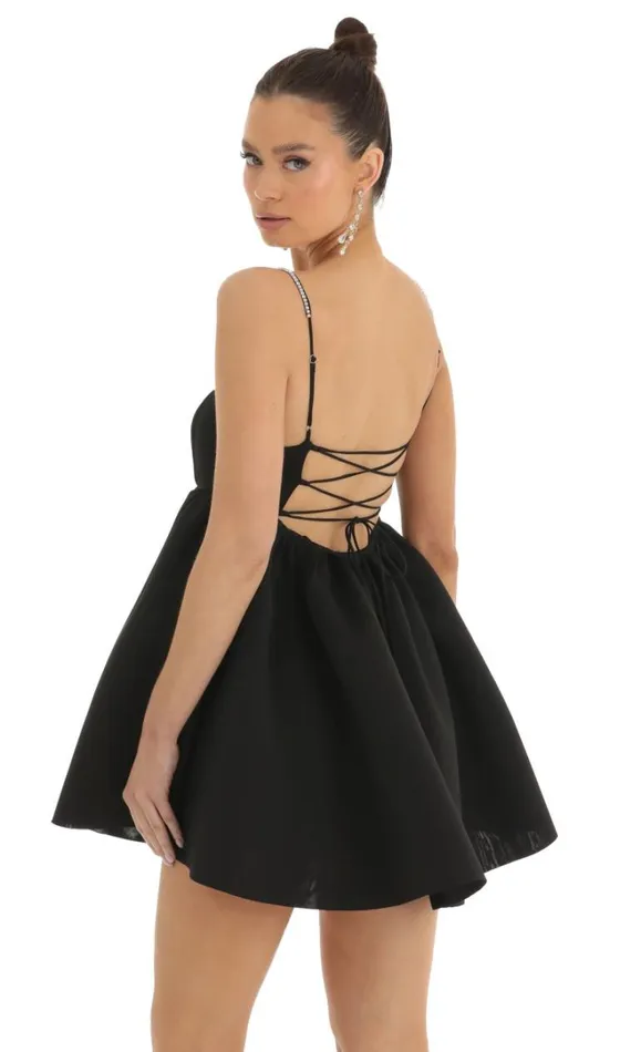 Rhinestone Strap Baby Doll Black Women LUCY IN THE SKY Mini Dresses Rhinestone Strap Baby Doll Black Women LUCY IN THE SKY Mini Dresses