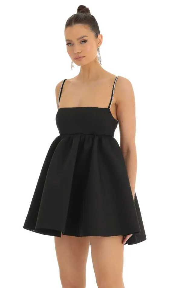 Rhinestone Strap Baby Doll Black Women LUCY IN THE SKY Mini Dresses Rhinestone Strap Baby Doll Black Women LUCY IN THE SKY Mini Dresses