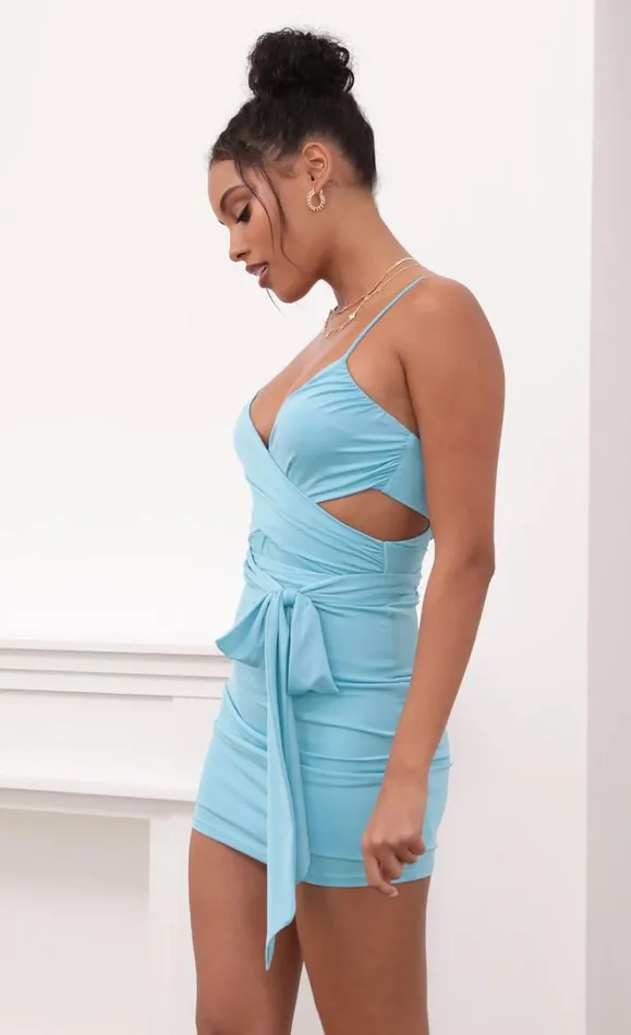 Rib Wrap Tie Bodycon Dress Aqua Women LUCY IN THE SKY Mini Dresses Rib Wrap Tie Bodycon Dress Aqua Women LUCY IN THE SKY Mini Dresses