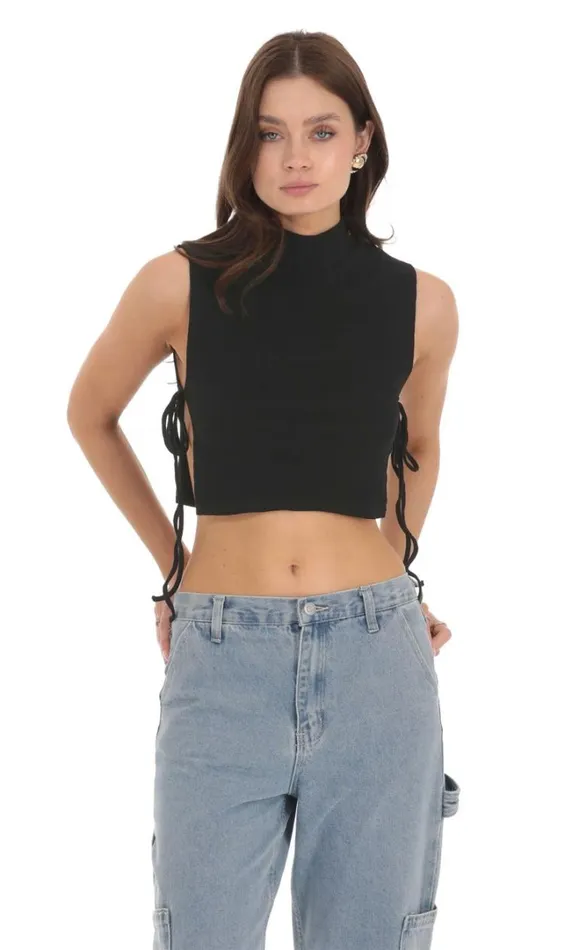 Ribbed Mock Neck Top Black Women LUCY IN THE SKY Tops